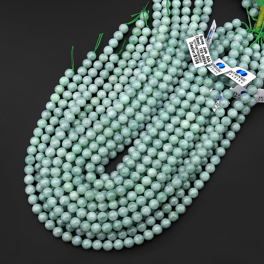 AAA Natural Burma Jade Beads 8mm Round Gemstone 15.5" Strand