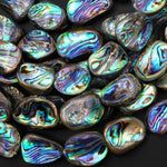 Large Freeform Natural Abalone Nugget Beads Iridescent Rainbow Blue Green Purple Flash 15.5" Strand
