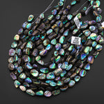 Large Freeform Natural Abalone Nugget Beads Iridescent Rainbow Blue Green Purple Flash 15.5" Strand