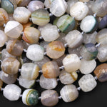 Rare Faceted Phantom Agate Beads Barrel Drum Cylinder Shape Gemstone 15.5" Strand