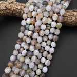 Rare Faceted Phantom Agate Beads Barrel Drum Cylinder Shape Gemstone 15.5" Strand