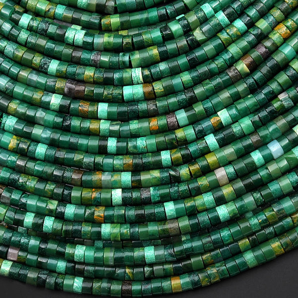 Natural African Green Jade 4mm 6mm Heishi Rondelle Beads 15.5" Strand