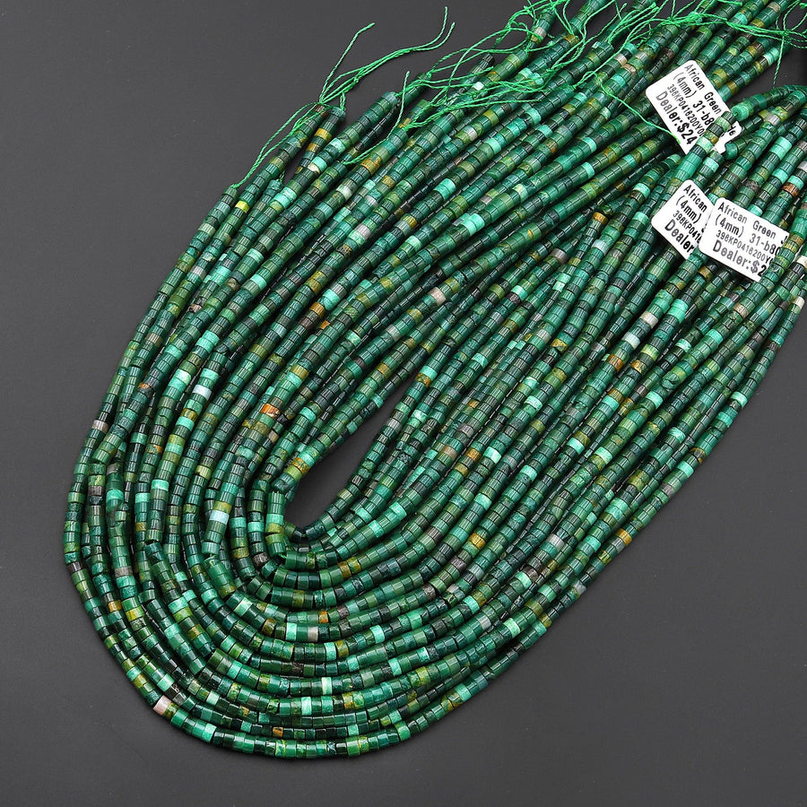 Natural African Green Jade 4mm 6mm Heishi Rondelle Beads 15.5" Strand