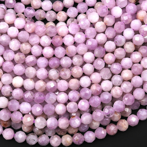 Natural Kunzite Faceted 4mm 6mm 8mm 10mm Round Beads Laser Diamond Cut Real Genuine Violet Purple Kunzite Gemstone 15.5" Strand