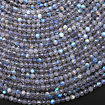 AAA Faceted Natural Rainbow Blue Labradorite 3mm 4mm Round Beads w/ Brilliant Flashes 15.5" Strand