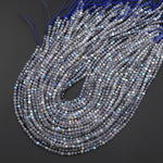 AAA Faceted Natural Rainbow Blue Labradorite 3mm 4mm Round Beads w/ Brilliant Flashes 15.5" Strand