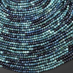 Natural Paraiba Blue Tourmaline Faceted 2mm 3mm 4mm Round Beads Gradient Shaded Indicolite Gemstone 15.5" Strand