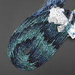 Natural Paraiba Blue Tourmaline Faceted 2mm 3mm 4mm Round Beads Gradient Shaded Indicolite Gemstone 15.5" Strand