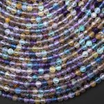 AAA Sparkling Natural Rainbow Fluorite Faceted 4mm Round Beads Purple Green Gemstone 15.5" Strand
