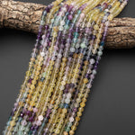 AAA Natural Multicolor Rainbow Fluorite Faceted 4mm 6mm Round Beads Golden Yellow Purple Green Shaded 15.5" Strand