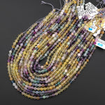 AAA Natural Multicolor Rainbow Fluorite Faceted 4mm 6mm Round Beads Golden Yellow Purple Green Shaded 15.5" Strand
