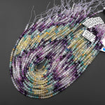 AAA Natural Multicolor Fluorite Faceted 4mm Round Beads Pink Purple Green Yellow Gemstone Bead 15.5" Strand
