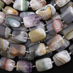 Rare Natural Phantom Agate Beads 20mm Smooth Puffy Rectangle Multicolor Gray Brown Red Green Crystal 15.5" Strand