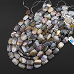Rare Natural Phantom Agate Beads 20mm Smooth Puffy Rectangle Multicolor Gray Brown Red Green Crystal 15.5" Strand