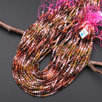 Faceted Natural Rainbow Agate 3mm 4mm Round Beads Earthy Pink Peach Canary Green Caramel Gemstones 15.5" Strand