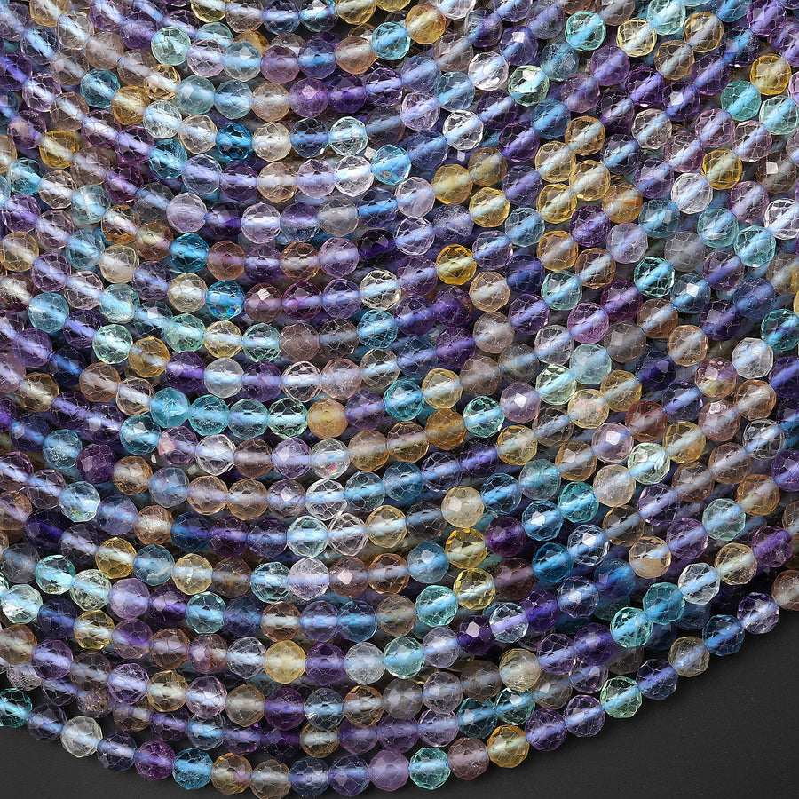 AAA Sparkling Natural Rainbow Fluorite Faceted 4mm Round Beads Purple Green Gemstone 15.5" Strand