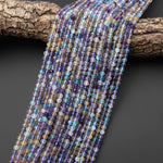 AAA Sparkling Natural Rainbow Fluorite Faceted 4mm Round Beads Purple Green Gemstone 15.5" Strand