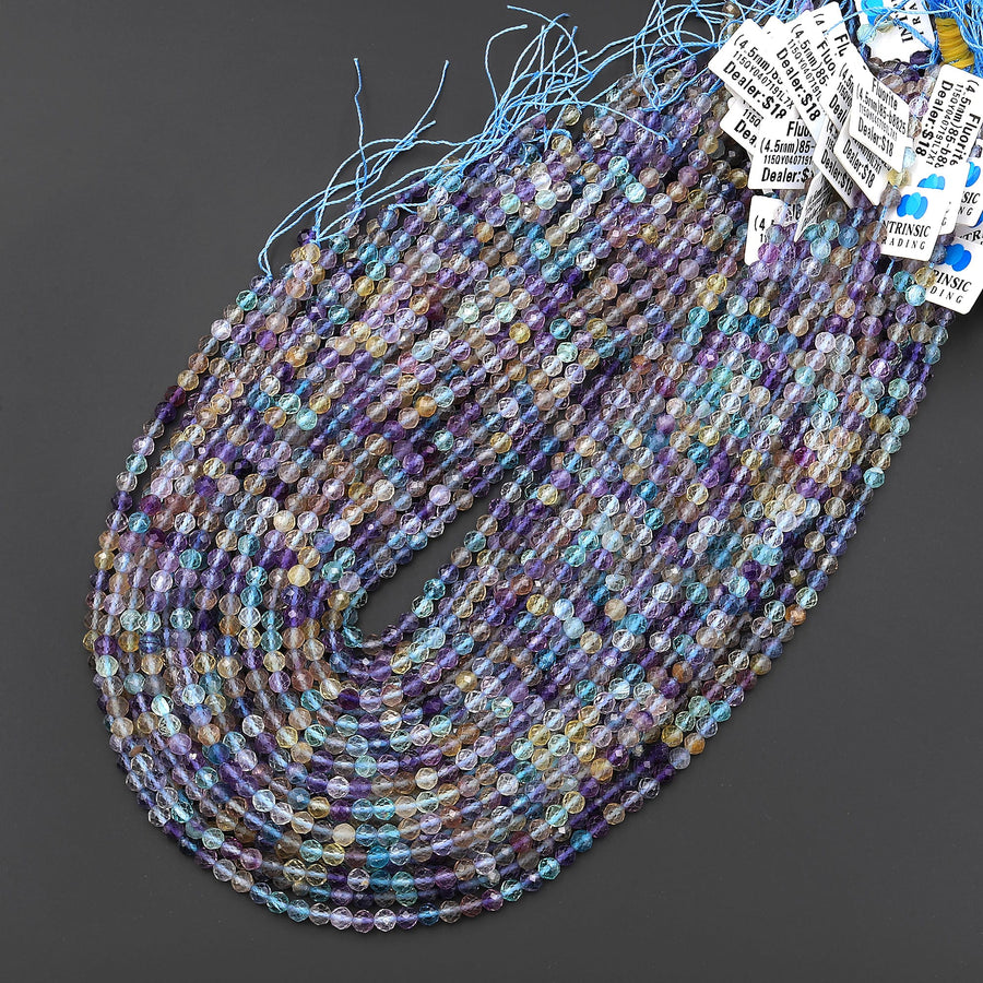 AAA Sparkling Natural Rainbow Fluorite Faceted 4mm Round Beads Purple Green Gemstone 15.5" Strand