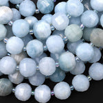 Faceted Natural Blue Aquamarine 10x12mm Rounded Geometric Lantern Beads Sparkling Dazzling Facet Gemstone 15.5" Strand