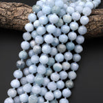 Faceted Natural Blue Aquamarine 10x12mm Rounded Geometric Lantern Beads Sparkling Dazzling Facet Gemstone 15.5" Strand