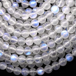 AAA Natural Rainbow Moonstone Round Beads 4mm 6mm 8mm 10mm Blue Flashes Super Translucent Gemstone 15.5" Strand