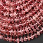 Natural Strawberry Quartz Freeform Center Drilled 8mm 10mm Rondelle Disc Beads 15.5" Strand