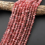 Natural Strawberry Quartz Freeform Center Drilled 8mm 10mm Rondelle Disc Beads 15.5" Strand
