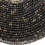 AAA Micro Faceted Natural Golden Obsidian 2mm 3mm 4mm Round Beads 15.5" Strand