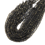 AAA Micro Faceted Natural Golden Obsidian 2mm 3mm 4mm Round Beads 15.5" Strand