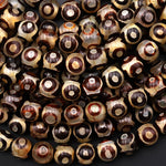 Tibetan Agate 6mm 8mm 10mm Round Beads Dzi Agate Brown Etched Eye Mala Antique Boho Beads 15.5" Strand