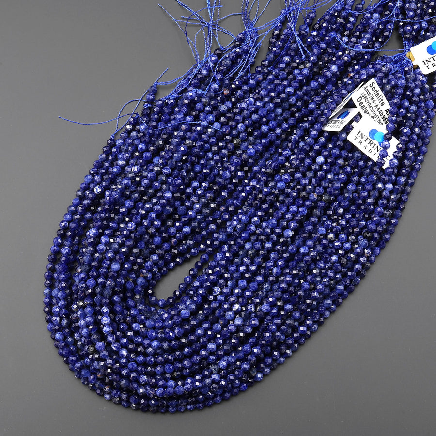 AAA Natural Blue Sodalite 2mm 3mm 4mm 6mm Faceted Round Beads 15.5" Strand