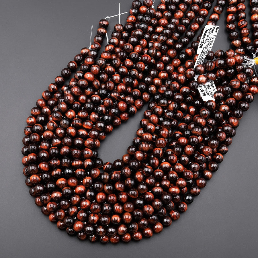 Natural Red Tiger's Eye Beads Smooth Round 4mm 6mm 8mm 10mm 15.5" Strand