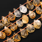 Natural Raw Yellow Citrine Beads Freeform Teardrop Shape Hand Cut Gemstone 15.5" Strand