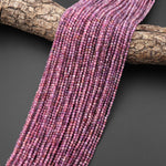 Natural Burma Ruby Faceted 2mm 3mm Round Beads Real Gemstone Micro Diamond Cut 15.5" Strand