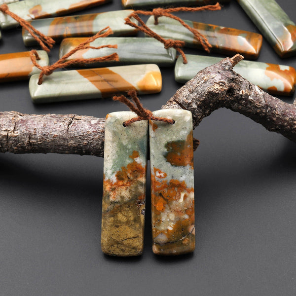 From Oregon Natural Owyhee Picture Jasper Rectangle Earrings Drilled Matched Gemstone Beads Pair