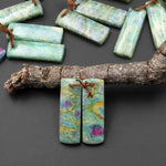 Natural Green Fuchsite Earring Pair Short Rectangle Matched Gemstone Beads