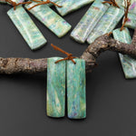 Natural Green Fuchsite Earring Pair Rectangle Matched Gemstone Beads