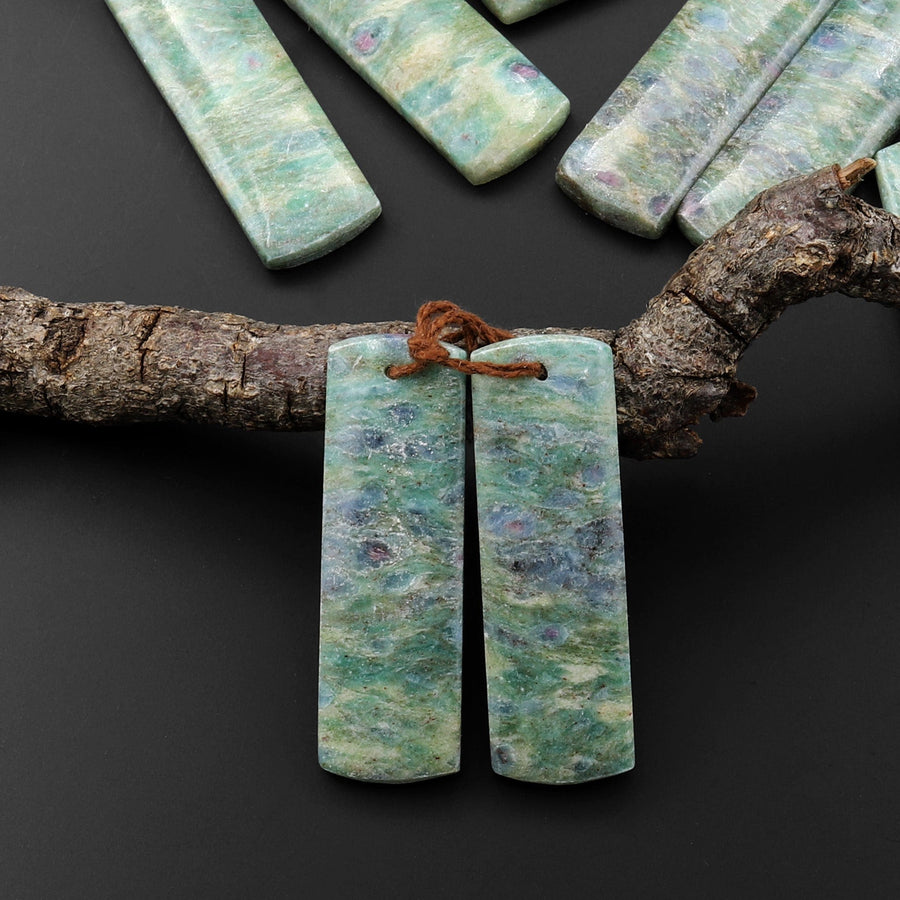 Natural Green Fuchsite Earring Pair Rectangle Matched Gemstone Beads