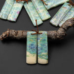 Natural Green Fuchsite Earring Pair Rectangle Matched Gemstone Beads