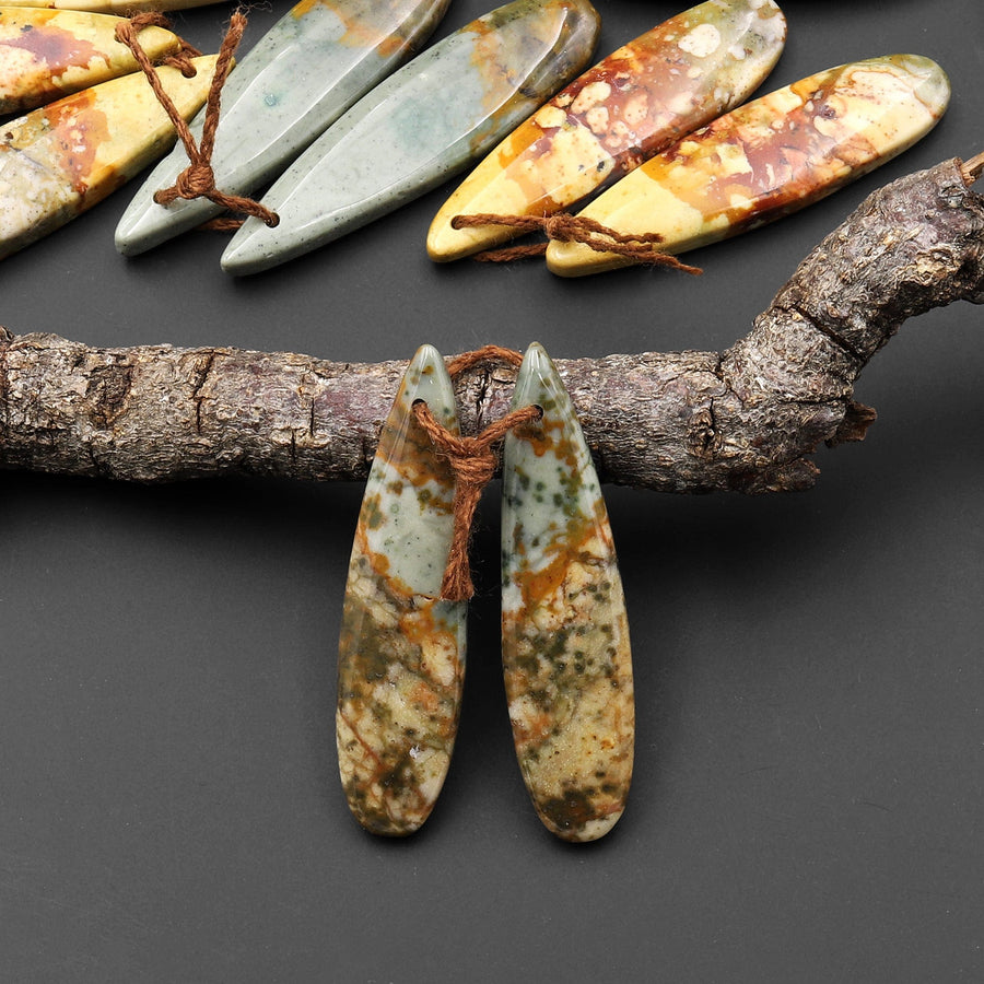 Natural Owyhee Picture Jasper Teardrop Earring Pair Drilled Matched Gemstone Beads From Oregon