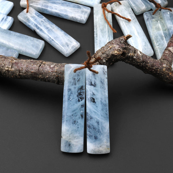 Natural Blue Aquamarine Earring Rectangle Pair Drilled Gemstone Beads