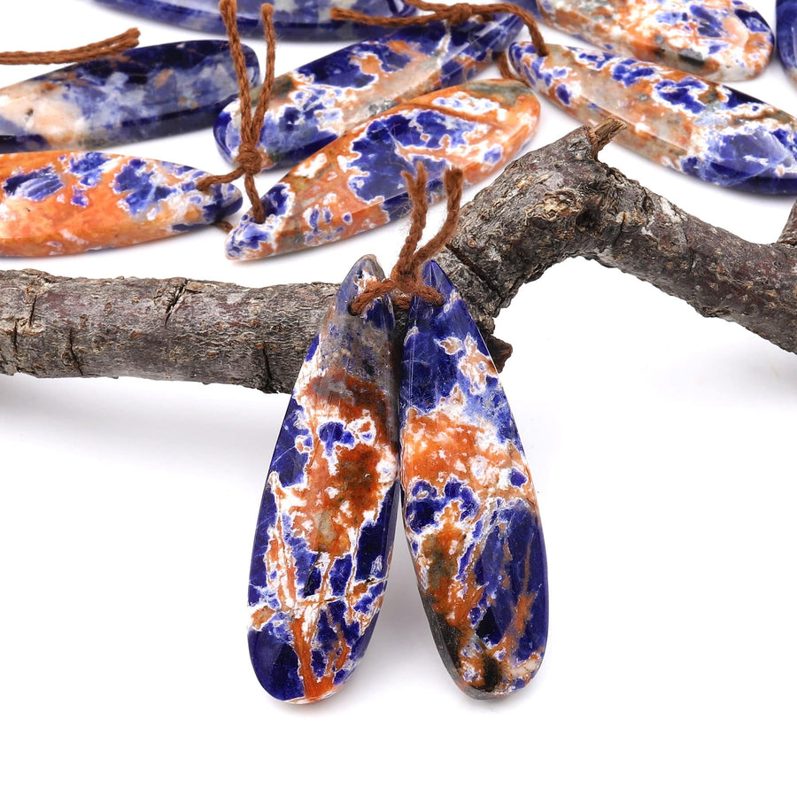 Natural Orange Sodalite Teardrop Earring Pair Drilled Matched Gemstone Beads
