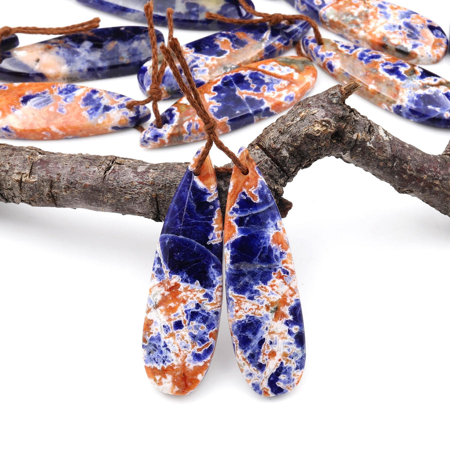 Natural Orange Sodalite Teardrop Earring Pair Drilled Matched Gemstone Beads