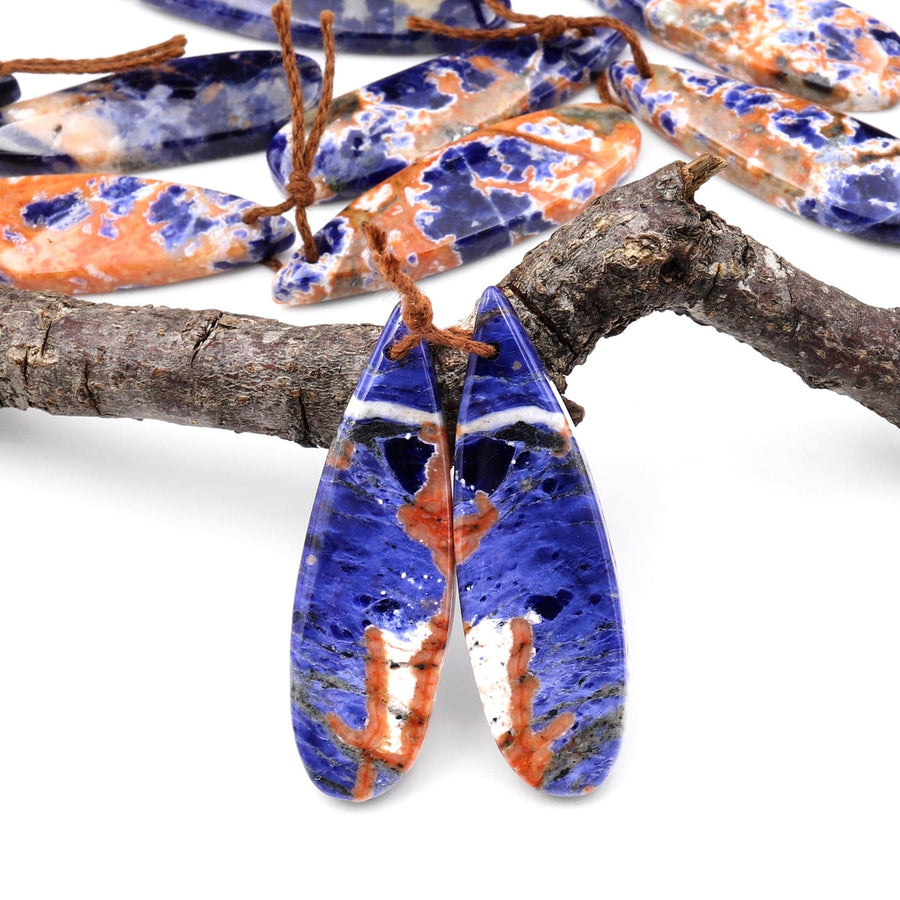 Natural Orange Sodalite Teardrop Earring Pair Drilled Matched Gemstone Beads