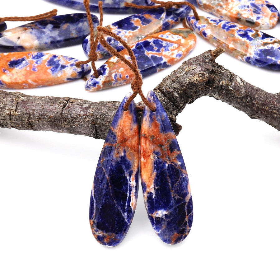 Natural Orange Sodalite Teardrop Earring Pair Drilled Matched Gemstone Beads