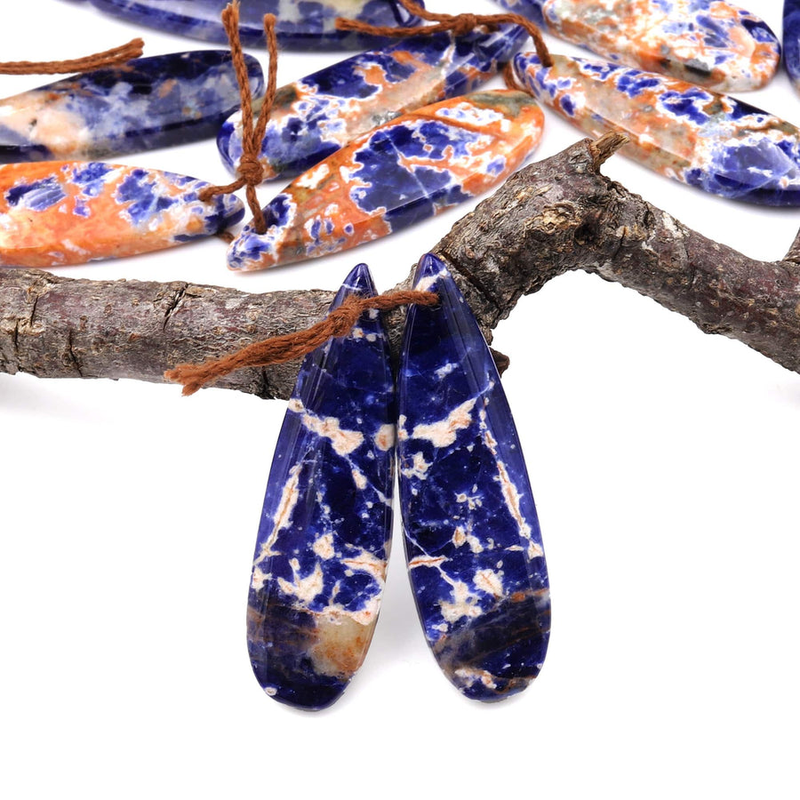 Natural Orange Sodalite Teardrop Earring Pair Drilled Matched Gemstone Beads