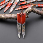 Natural African Bloodstone Matched Long Dagger Triangle Spike Earring Beads Drilled Gemstone Pair