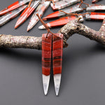 Natural African Bloodstone Matched Long Dagger Triangle Spike Earring Beads Drilled Gemstone Pair