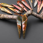 Natural Red Creek Jasper Earring Pair Drilled Long Tapered Spike Dagger Spearhead Matched Gemstone Beads Aka Multicolor Picasso Jasper