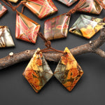 Natural Red Creek Jasper Earring Pair Modern Kite Pentagon Shape Matched Gemstone Bead Pair Aka Multicolor Picasso Jasper